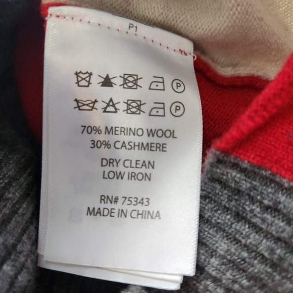 Tahari One Size Wool Cashmere Cowel Neck Pullover Poncho Sweater Grey Red Stripe - Picture 8 of 8